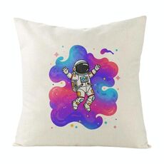 Cuscino per divano stampato con astronauta con stampa centrale su richiesta, dimensioni: 60x60 cm (lino bianco)