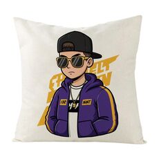 Cuscino per divano stampato hipster con stampa centrale su richiesta, dimensioni: 45x45 cm (lino bianco)