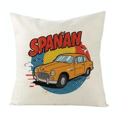 Cuscino per divano stampato con stampa a forma di auto con stampa centrale su richiesta, dimensioni: 35x35 cm (lino bianco)