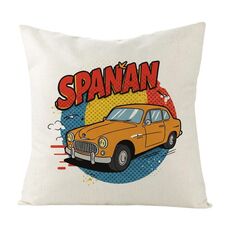 Cuscino per divano stampato con stampa a forma di auto con stampa centrale su richiesta, dimensioni: 60x60 cm (lino bianco)