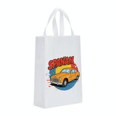 Borsa in tessuto non tessuto stampato per auto, stampa su richiesta, dimensioni: 38x30x10 cm (bianco)