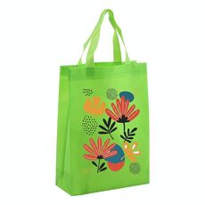 Borsa in tessuto non tessuto stampato con fiori, stampa su richiesta, dimensioni: 35x25x10 cm (verde frutta)