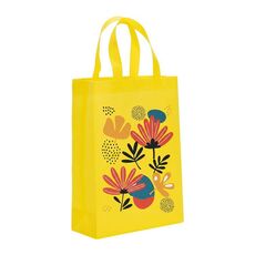 Borsa in tessuto non tessuto stampato con fiori, stampa su richiesta, dimensioni: 35x25x10 cm (giallo)