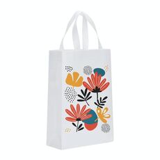 Borsa in tessuto non tessuto stampato con fiori, stampa su richiesta, dimensioni: 38x30x10 cm (bianco)