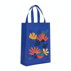 Borsa in tessuto non tessuto stampato con fiori, stampa su richiesta, dimensioni: 38x30x10 cm (blu reale)