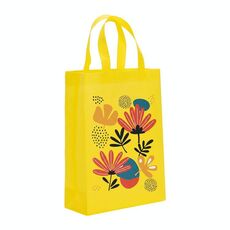 Borsa in tessuto non tessuto stampato con fiori, stampa su richiesta, dimensioni: 38x30x10 cm (giallo)