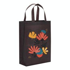Borsa in tessuto non tessuto stampato con fiori, stampa su richiesta, dimensioni: 38x30x10 cm (caffè)