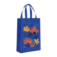 Borsa in tessuto non tessuto stampato con fiori, stampa su richiesta, dimensioni: 41x35x12 cm (blu reale)