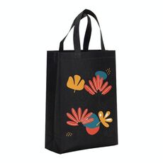 Borsa in tessuto non tessuto stampato con fiori, stampa su richiesta, dimensioni: 41x35x12 cm (nero)
