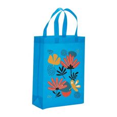 Borsa in tessuto non tessuto stampato con fiori, stampa su richiesta, dimensioni: 41x35x12 cm (azzurro cielo)