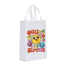 Borsa in tessuto non tessuto con stampa di facce divertenti, stampa su richiesta, dimensioni: 41x35x12 cm (bianco)