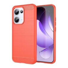 Per OPPO Reno13 Custodia per telefono in TPU con texture spazzolata in fibra di carbonio globale (rosso)