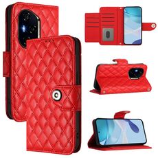 Per Honor 300 Pro 5G / 300 Ultra Rhombic Texture Flip Custodia in pelle per telefono con cordino (rosso)