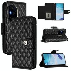 Per Honor 300 Pro 5G / 300 Ultra Custodia in pelle con texture rombica e cordino (nero)