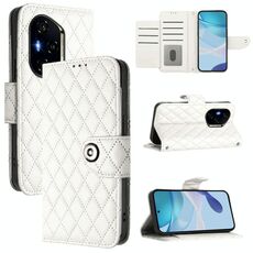 Per Honor 300 Pro 5G / 300 Ultra Rhombic Texture Custodia in pelle Flip con cordino (bianco)