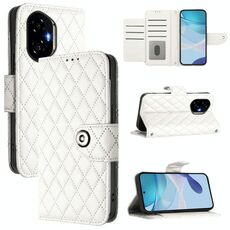 Custodia per telefono in pelle con texture rombica per Honor 300 5G con cordino (bianco)