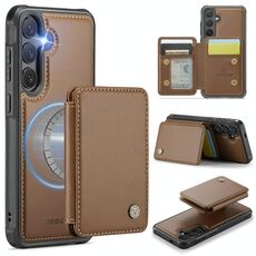 Per Samsung Galaxy S25 5G JEEHOOD J05 Custodia per telefono in pelle RFID stile magnetico aziendale (marrone)