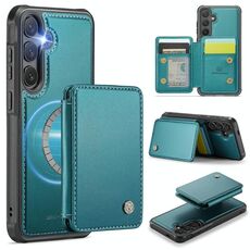 Per Samsung Galaxy S25+ 5G JEEHOOD J05 Custodia per telefono in pelle RFID stile magnetico aziendale (blu verde)