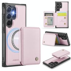 Per Samsung Galaxy S25 Ultra 5G JEEHOOD J05 Business Custodia magnetica in pelle RFID (rosa)