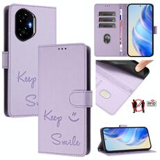 Custodia per telefono in pelle RFID con stampa a sorriso per Honor 300 5G (viola chiaro)