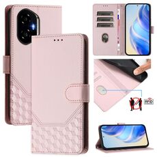 Custodia per telefono in pelle con stampa a nido d'ape RFID per Honor 300 5G (rosa)