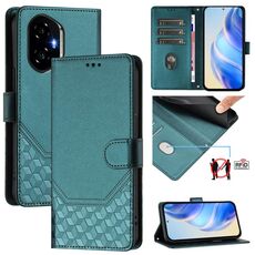 Custodia per telefono in pelle con stampa a nido d'ape RFID per Honor 300 5G (verde pavone)