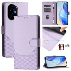 Custodia per telefono in pelle con stampa a nido d'ape RFID per Honor 300 5G (viola chiaro)