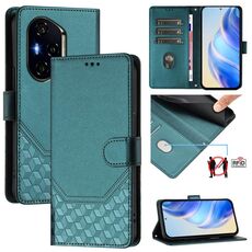 Per Honor 300 Pro 5G / 300 Ultra 5G Custodia per telefono in pelle con stampa a nido d'ape RFID (verde pavone)