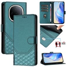 Per vivo Y300 5G Custodia per telefono in pelle con stampa a nido d'ape RFID (verde pavone)