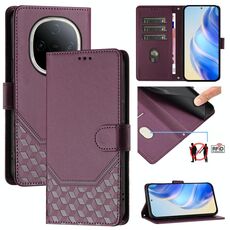 Per vivo Y300 5G Custodia per telefono in pelle con stampa a nido d'ape RFID (viola)