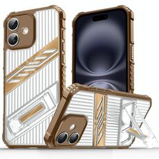 Per iPhone 16 Plus Custodia per telefono in TPU ibrida in PC con supporto placcato (oro deserto)