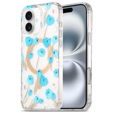 Per iPhone 16 Plus Custodia per telefono MagSafe IMD con laminazione a due lati (fiori blu)