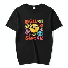 Maglietta a maniche corte con scollo rotondo e stampa con faccia buffa, stampa su richiesta, taglia: XXXXL (nero)