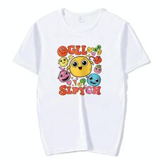 Maglietta a maniche corte con scollo rotondo e stampa con faccia buffa, stampa su richiesta, taglia: XXXXXL (bianco)