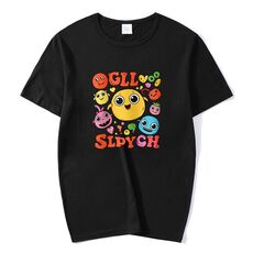 Maglietta a maniche corte con scollo rotondo e stampa con faccia buffa, stampa su richiesta, taglia: XXXXXL (nero)