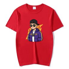 T-shirt a maniche corte in modal con scollo rotondo e stampa hipster, stampa su richiesta, taglia: S (rosso)