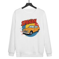Felpa girocollo casual larga con stampa auto, stampa su richiesta, taglia: XXXL (bianco)