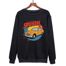 Felpa girocollo casual larga con stampa auto, stampa su richiesta, taglia: XXXL (nero)