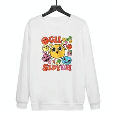 Felpa girocollo casual larga con stampa di facce divertenti, stampa su richiesta, taglia: XS (bianco)