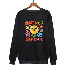 Felpa girocollo casual larga con stampa di facce divertenti, stampa su richiesta, taglia: XL (nero)