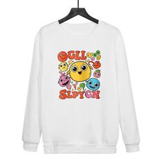 Felpa girocollo casual larga con stampa di facce divertenti, stampa su richiesta, taglia: XXXL (bianco)