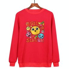 Felpa girocollo casual larga con stampa di facce divertenti, stampa su richiesta, taglia: XXXL (rosso)