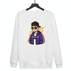 Felpa girocollo casual larga stampata hipster con stampa su richiesta, taglia: XXL (bianco)
