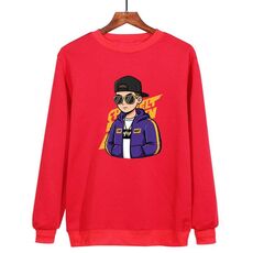 Felpa girocollo casual larga stampata hipster con stampa su richiesta, taglia: XXL (rosso)