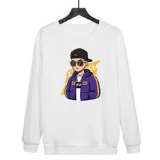 Felpa girocollo casual larga stampata hipster con stampa su richiesta, taglia: XXXL (bianco)