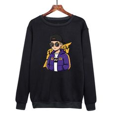 Felpa girocollo casual larga stampata hipster con stampa su richiesta, taglia: XXXL (nero)
