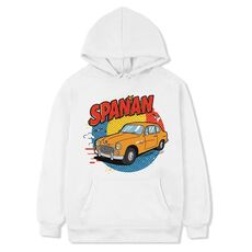 Felpa con cappuccio in pile stampato con auto, stampa su richiesta, taglia: XXXL (bianco)