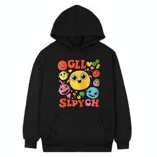 Felpa con cappuccio in pile con stampa di faccia buffa Stampa su richiesta, taglia: XL (nero)