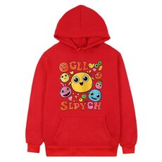 Felpa con cappuccio in pile con stampa di faccia buffa Stampa su richiesta, taglia: XL (rosso)