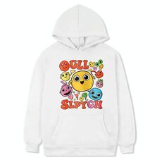 Felpa con cappuccio in pile con stampa di faccia buffa Stampa su richiesta, taglia: XXXL (bianco)